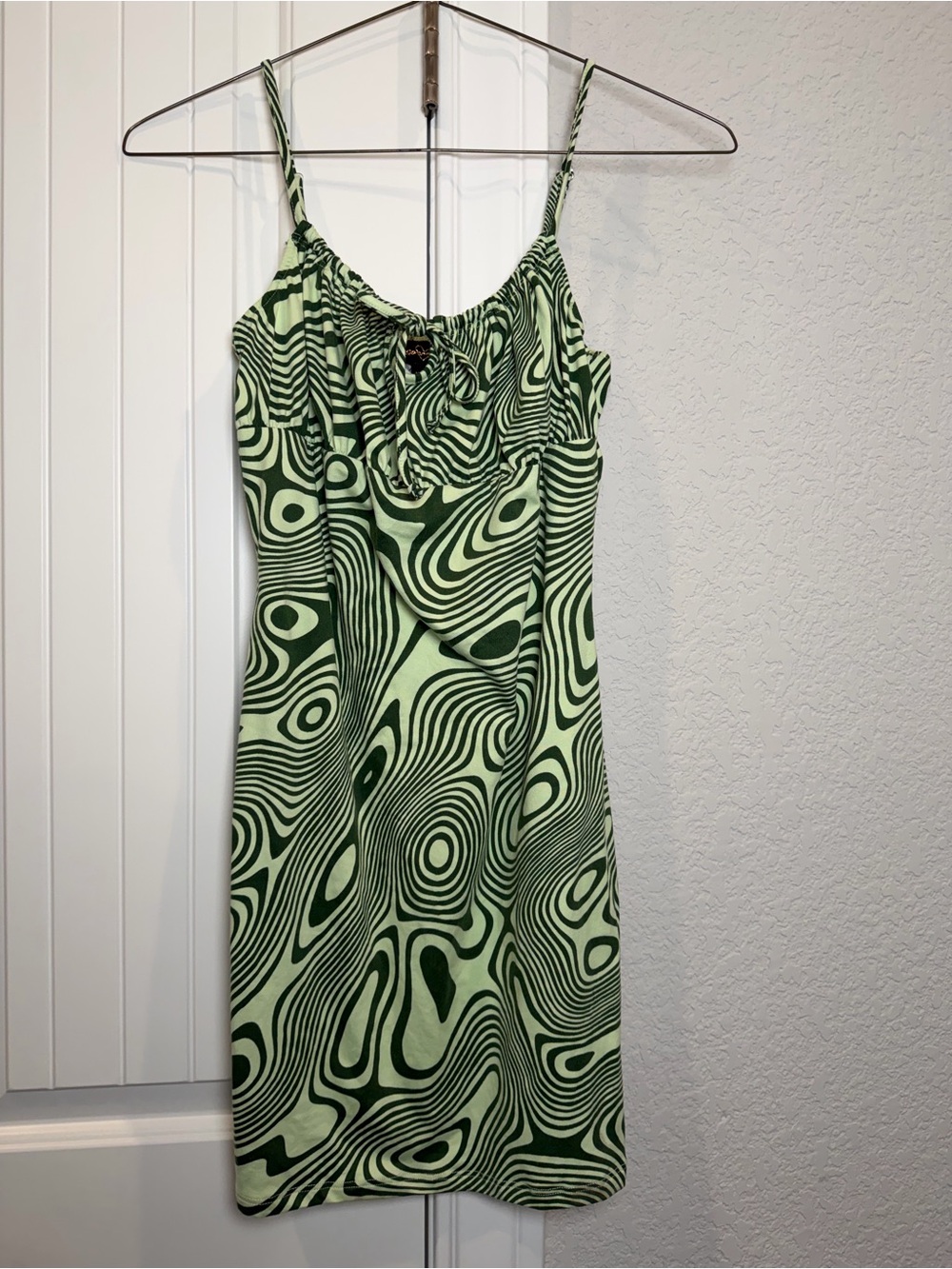 Green Abstract Swirl Mini Slip Dress